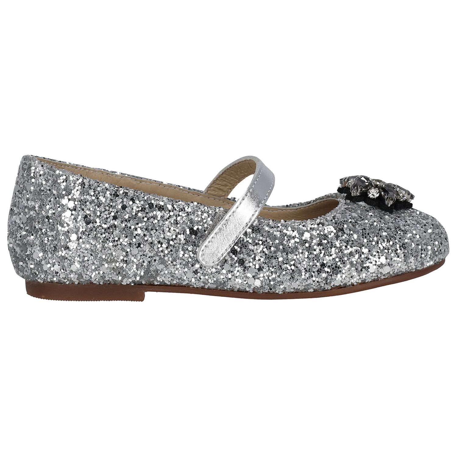Girls Silver Embellished Ballerina Shoes, 1, hi-res