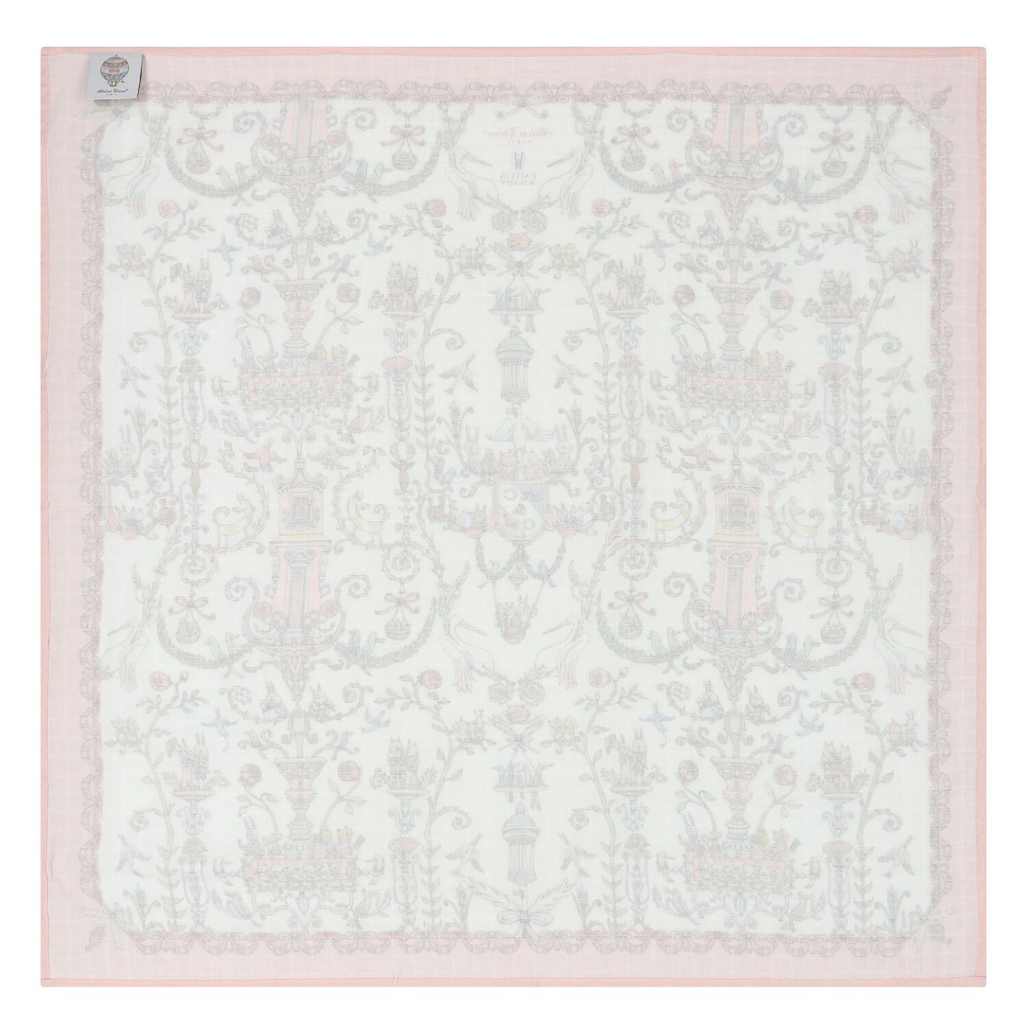 Ivory & Pink Toile de Jouy Swaddle Carré Blanket, 1, hi-res