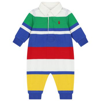 Baby Boys Multi-Coloured Striped Logo Romper