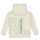 Boys Ivory Logo Hooded Top, 1, hi-res