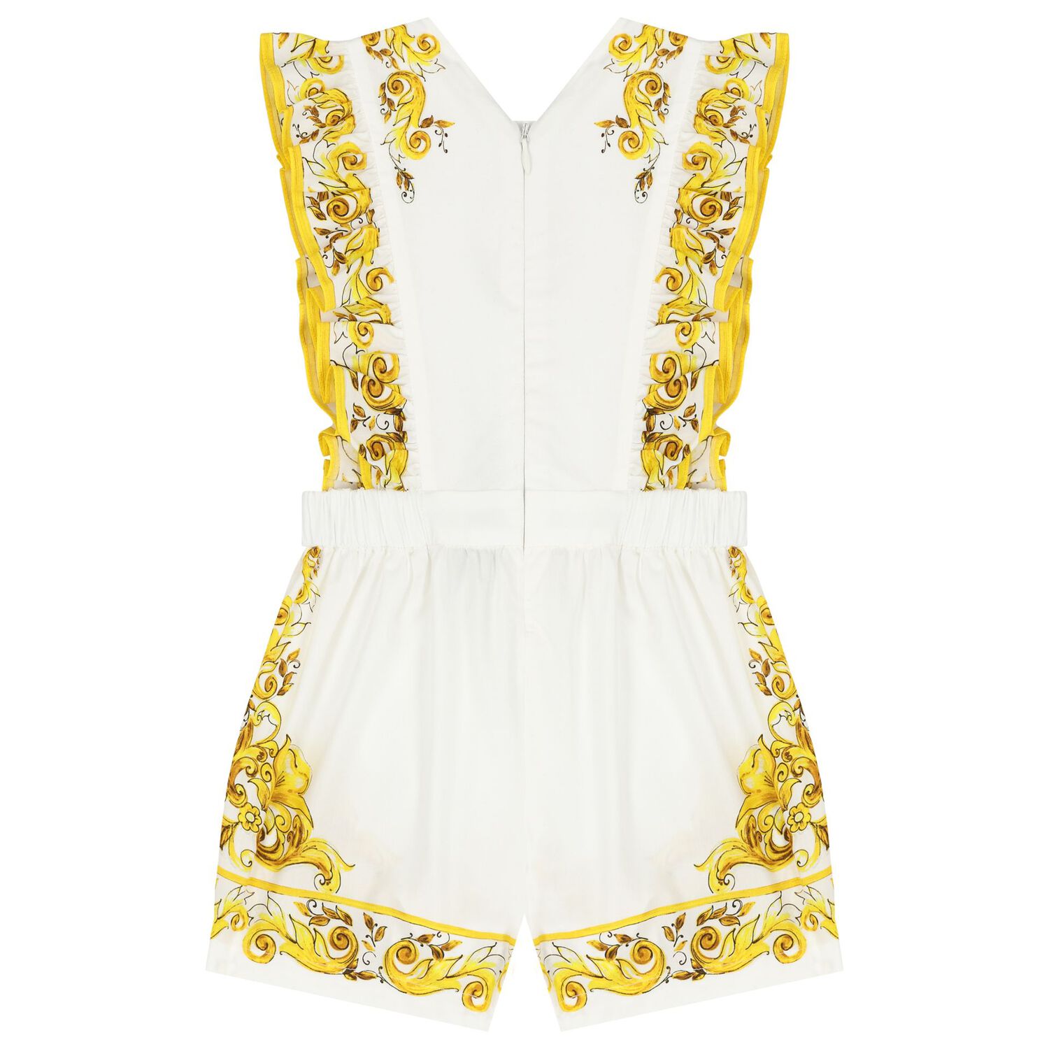 Baby Girls White & Yellow Majolica Romper, 1, hi-res