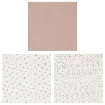 White & Beige Muslin Swaddles (3-Pack)