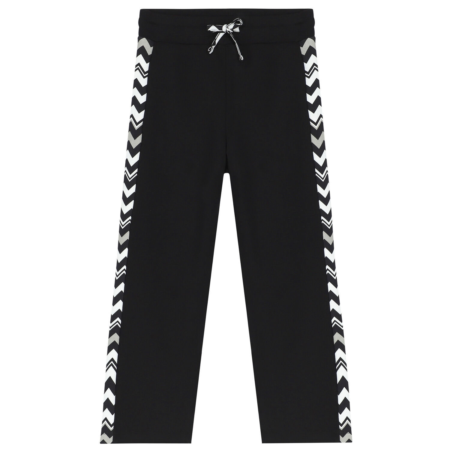 Boys Black Zigzag Logo Trousers, 1, hi-res