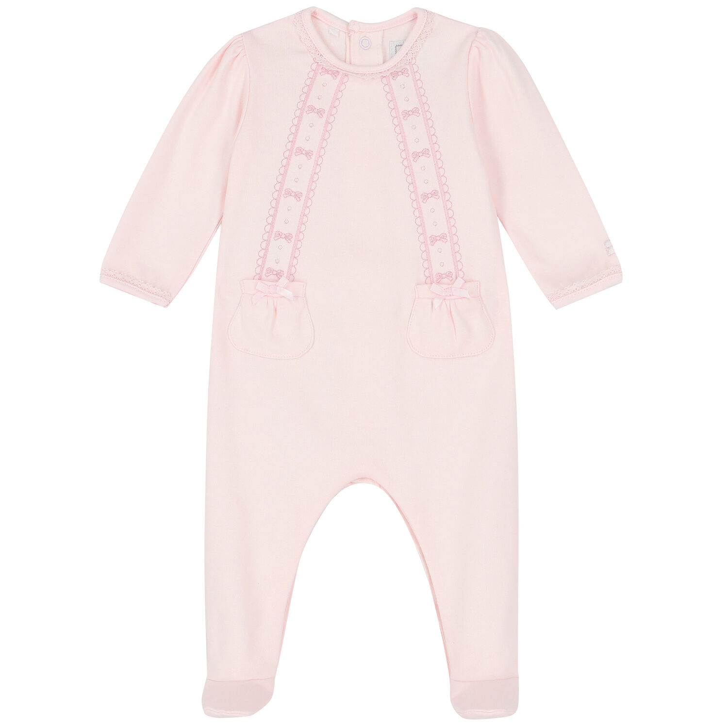Baby Girls Pink Embroidered Babygrow, 1, hi-res