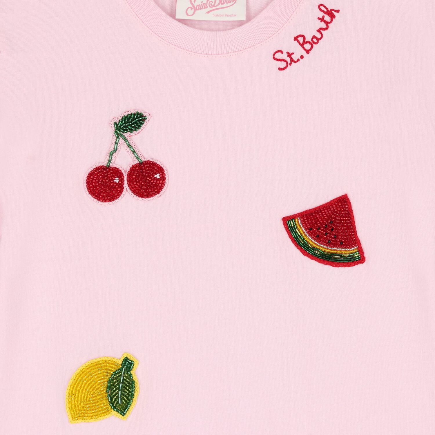 Girls Pink Logo & Bead Fruit Dress, 1, hi-res
