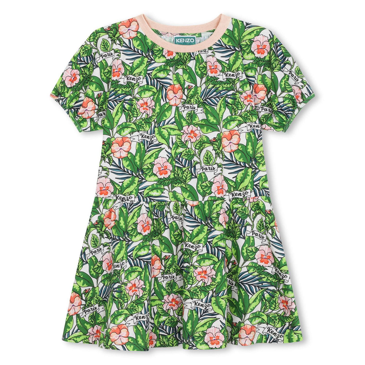 Girls Green Floral Dress, 1, hi-res