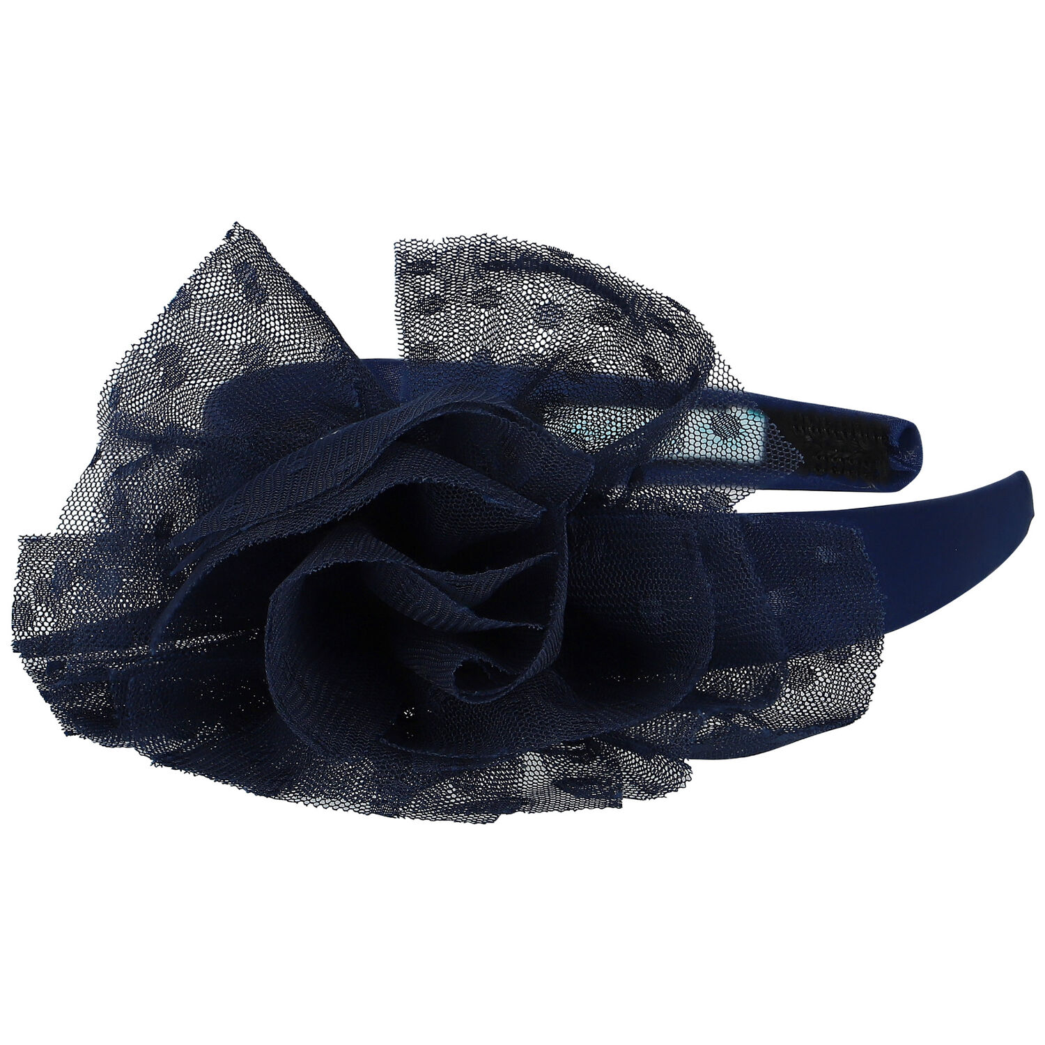 Girls Navy Blue Tulle Flower Headband, 3, hi-res