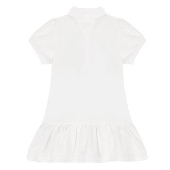 Younger Girls White Flag Embroidered Polo Dress