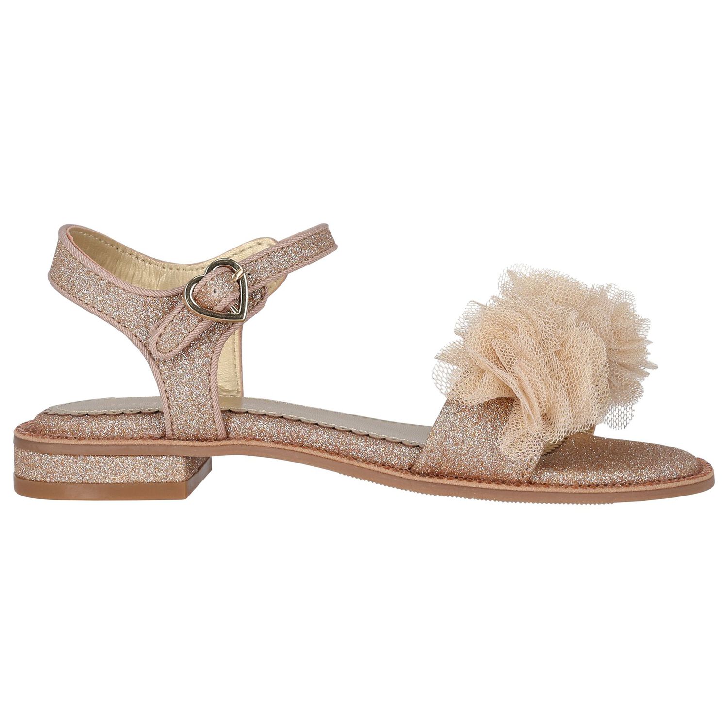 Girls Rose Gold Flower Sandals, 1, hi-res