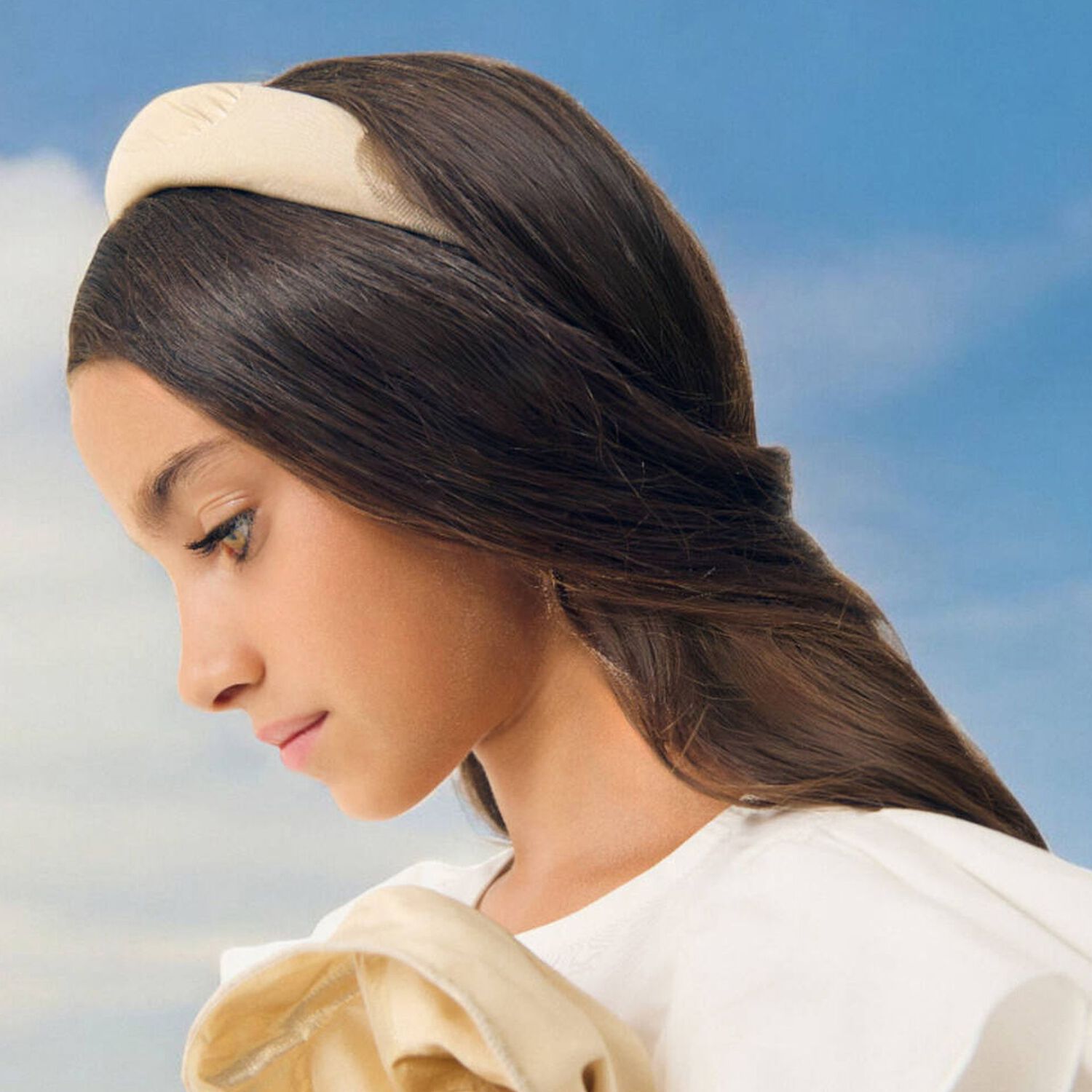 Girls Beige & Gold Headband, 1, hi-res