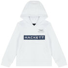Boys White Logo Hooded Top, 1, hi-res
