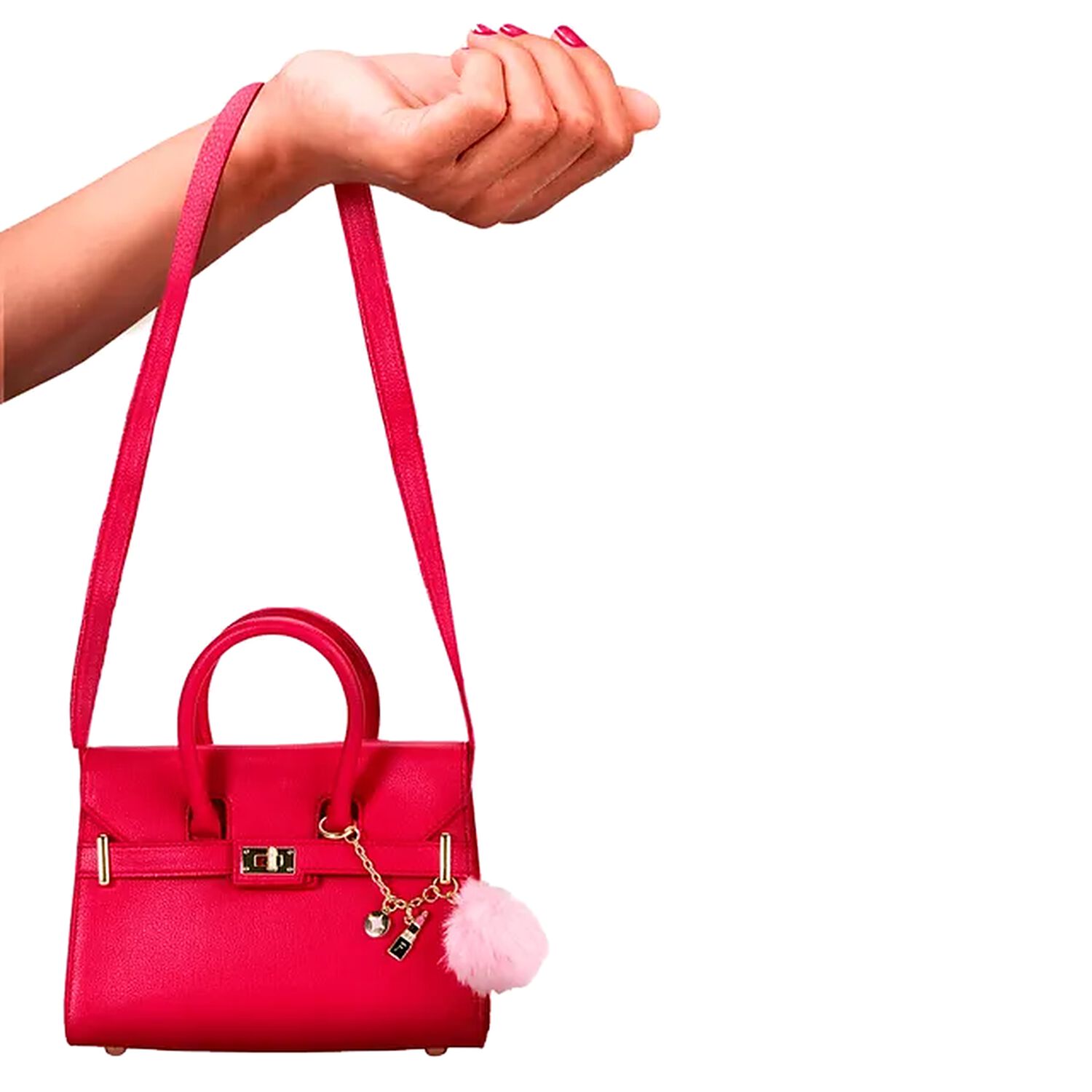 Girls Pink Leather Handbag ( 21CM ), 1, hi-res
