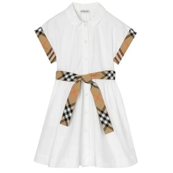 Girls White Check Dress