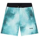 Boys White & Blue Logo Shorts, 1, hi-res