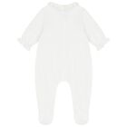 Baby Girls White Embroidered Babygrow, 1, hi-res