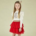 Girls Ivory & Red Teddy Skirt Set, 1, hi-res