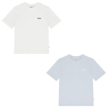 Boys White & Blue Logo T-Shirts (2 Pack)
