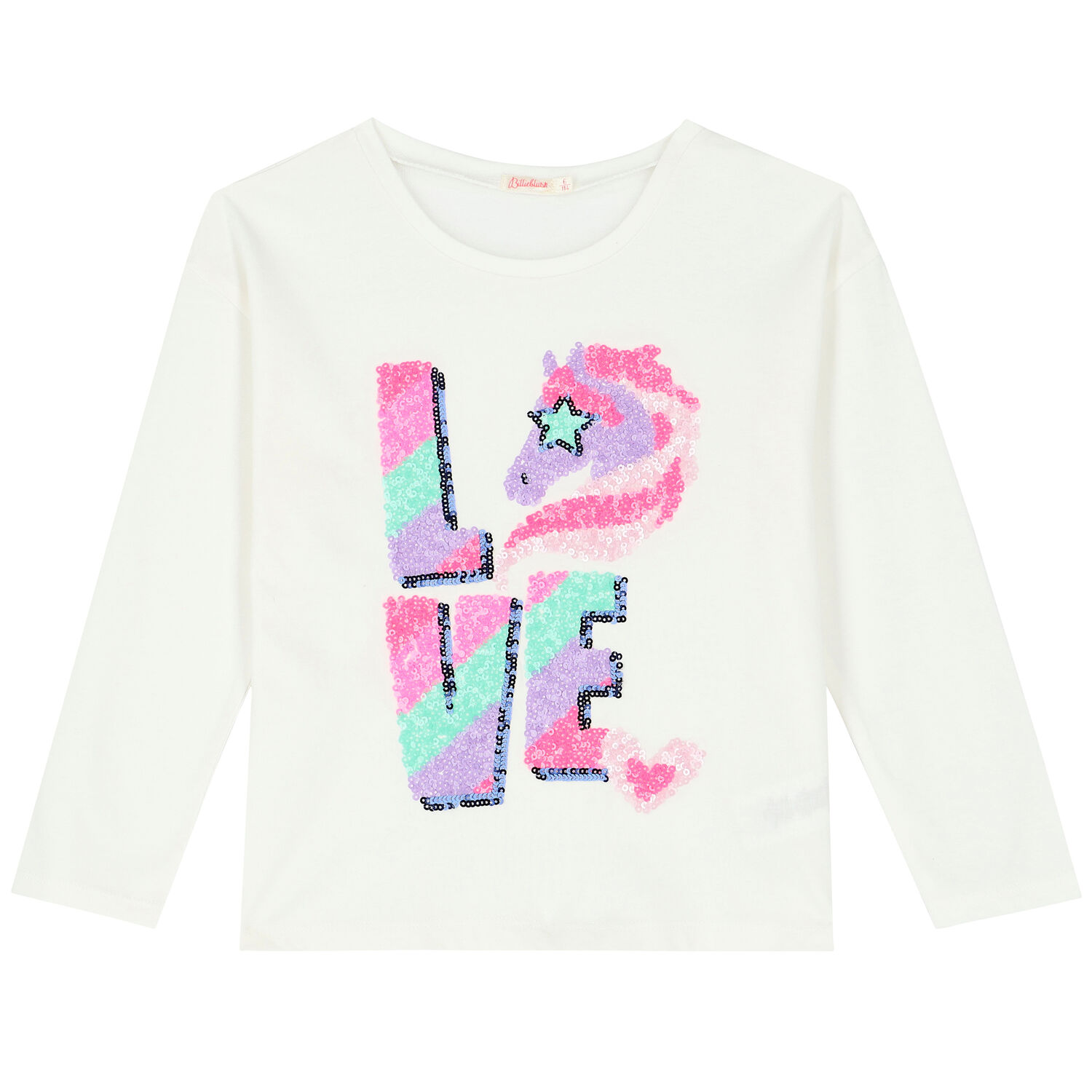 Girls Ivory Unicorn Long Sleeve Top, 1, hi-res