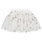 Girls White Tulle Floral Skirt, 1, hi-res