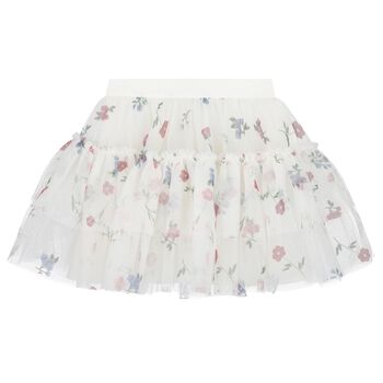 Girls White Tulle Floral Skirt