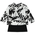 Girls White & Black Graffiti Logo Dress Set, 1, hi-res