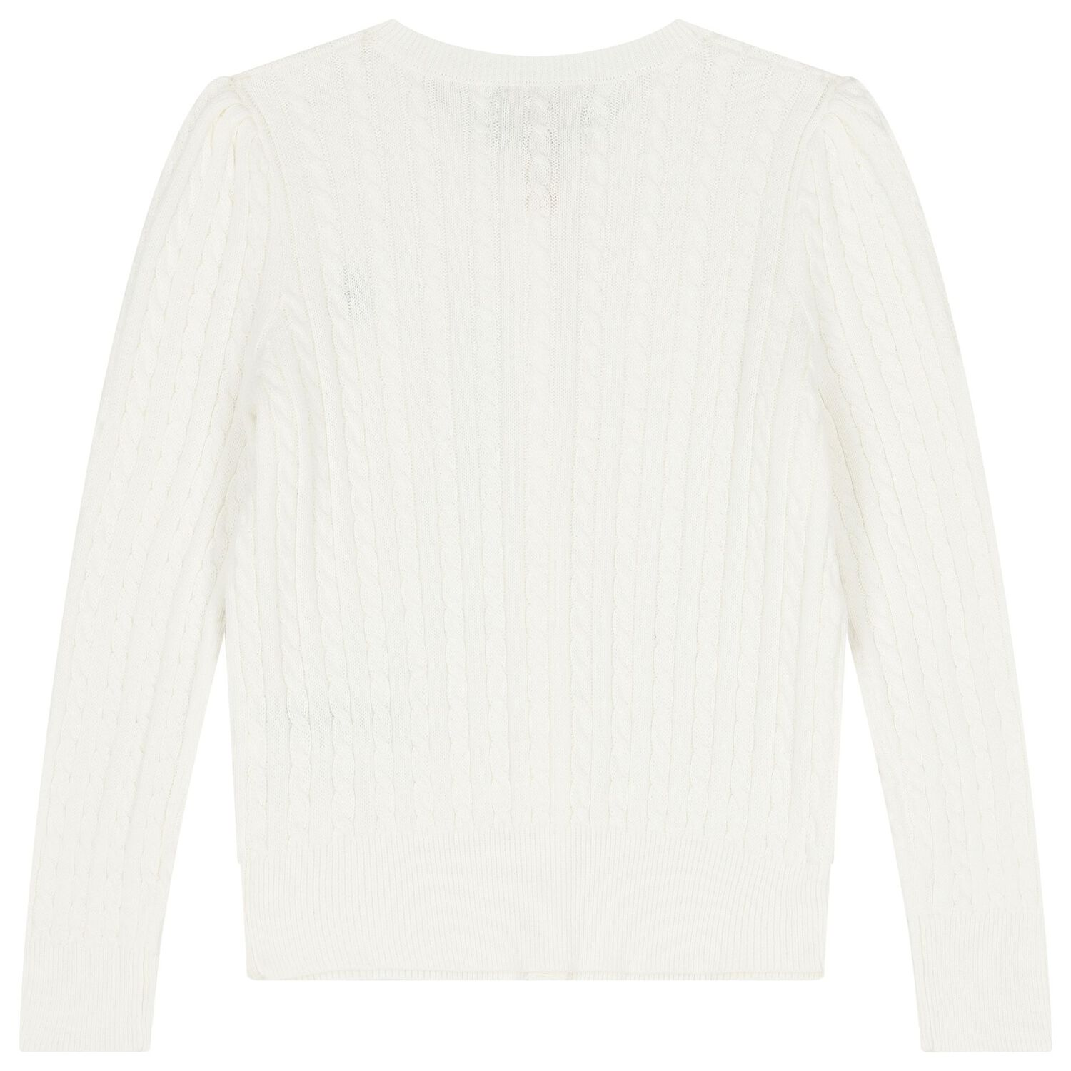 Girls Ivory Logo Cable Knit Cardigan, 1, hi-res