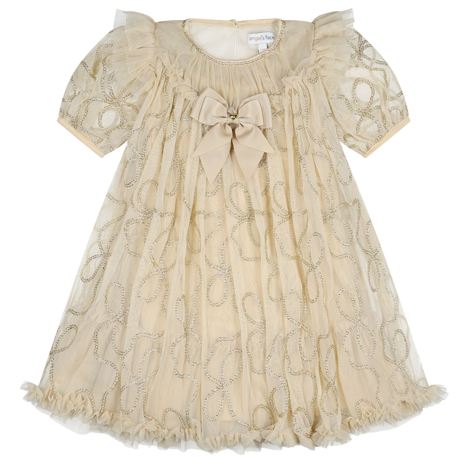 Girls Beige 3D Chain Tulle Isabella Dress, 1, hi-res