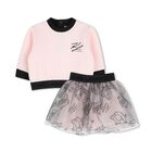 Younger Girls Pink & Black Logo Tulle Skirt Set, 1, hi-res
