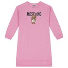 Girls Pink Teddy Bear Logo Dress, 4, hi-res