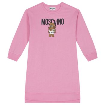 Girls Pink Teddy Bear Logo Dress