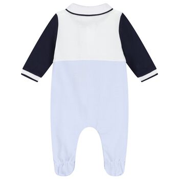 Baby Boys White & Blue Logo Babygrow