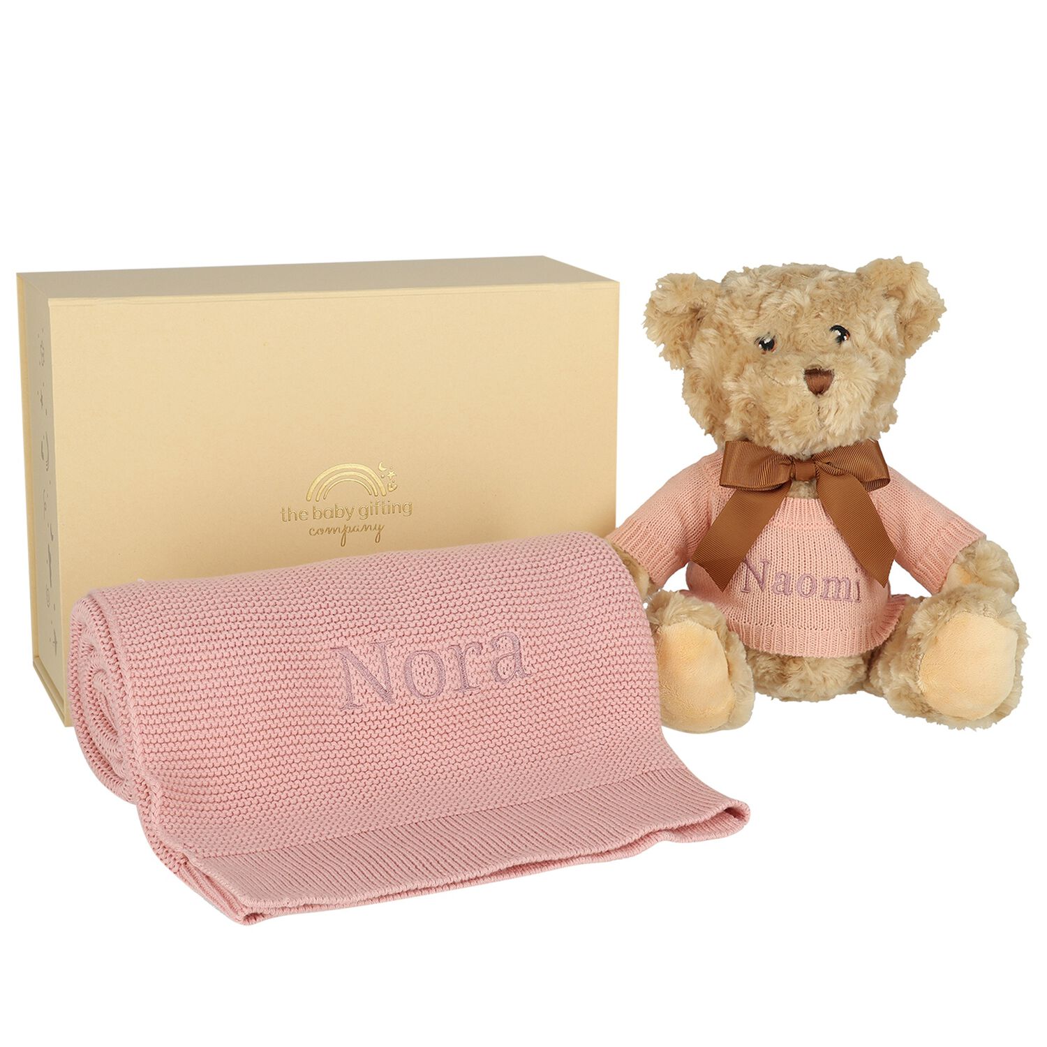 Girls Pink Personalised Teddy Baby Gift Set, 3, hi-res