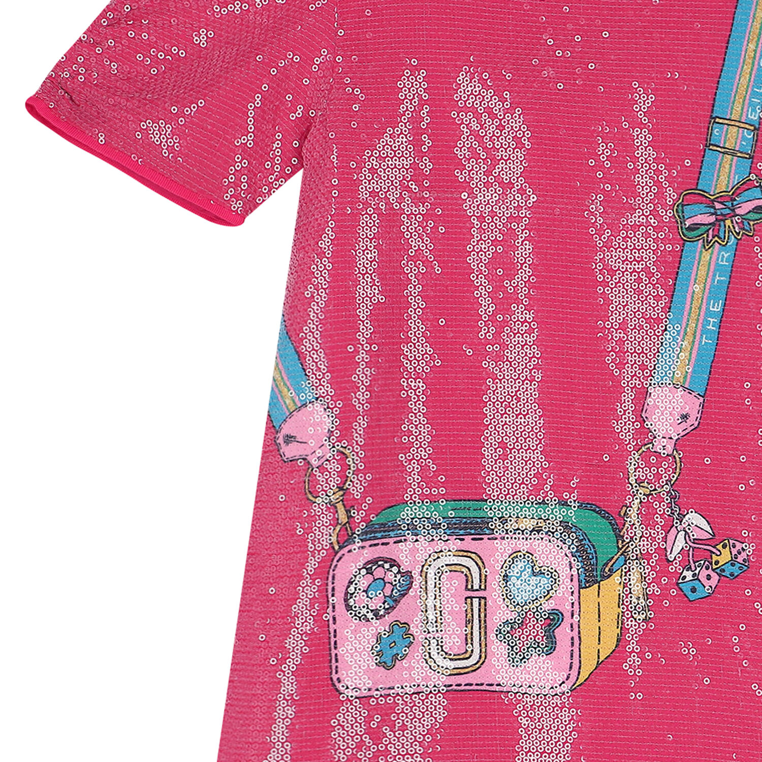 Girls Pink Sequin Logo Dress, 1, hi-res