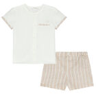 Baby Boys Ivory & Beige Shorts Set, 1, hi-res