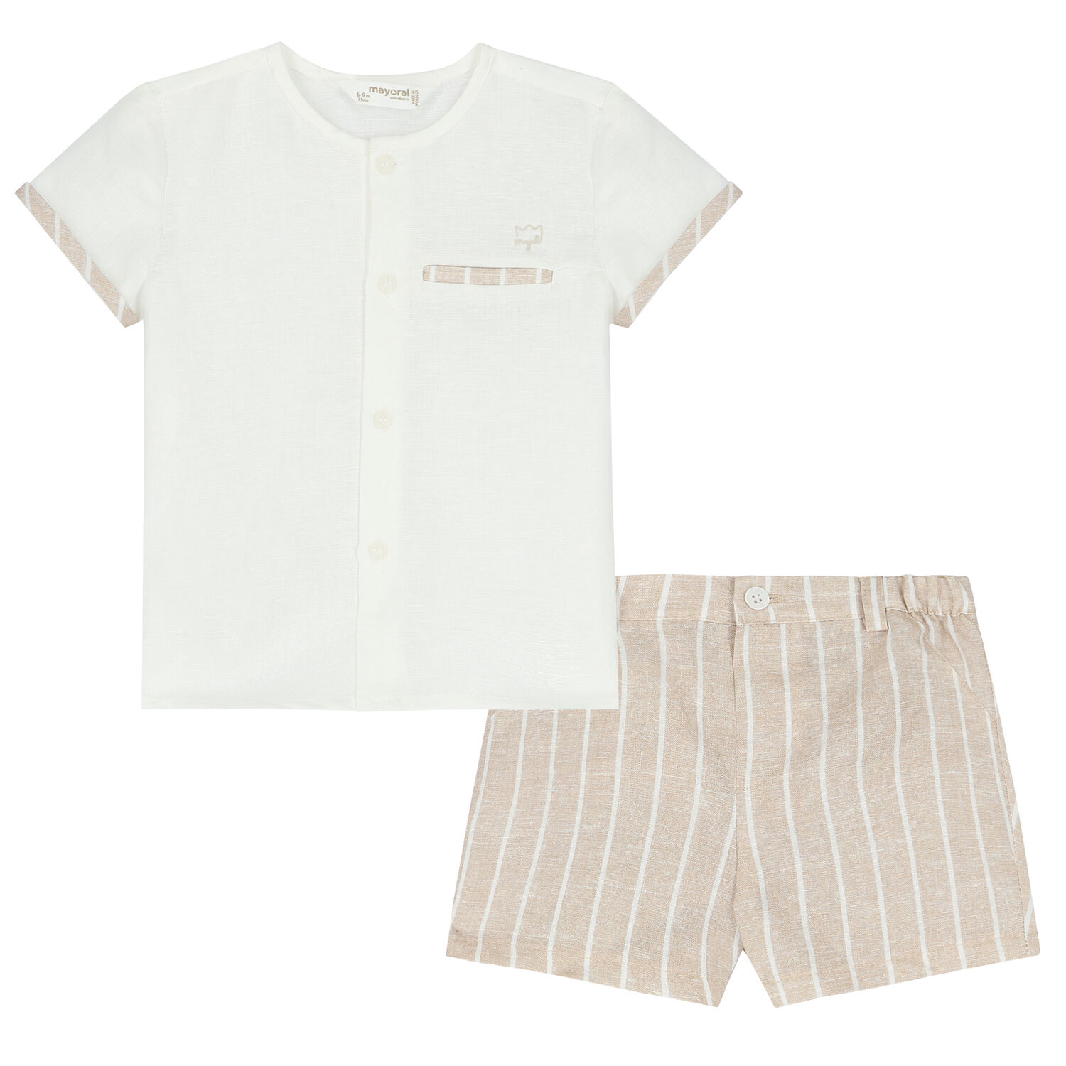 Baby Boys Ivory & Beige Shorts Set, 1, hi-res