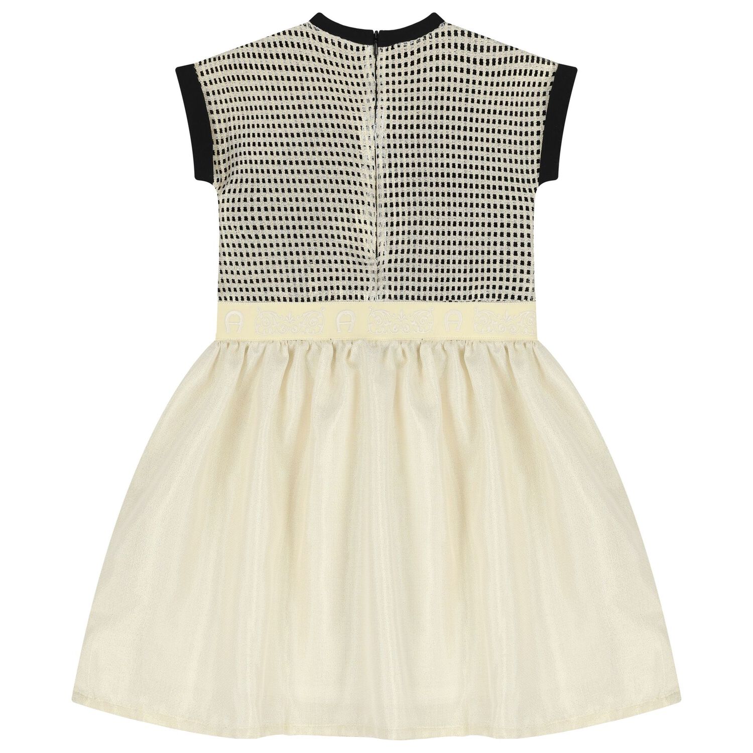 Girls Black & Gold Logo Dress, 2, hi-res