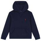 Boys Navy Blue Logo Hooded Top, 1, hi-res