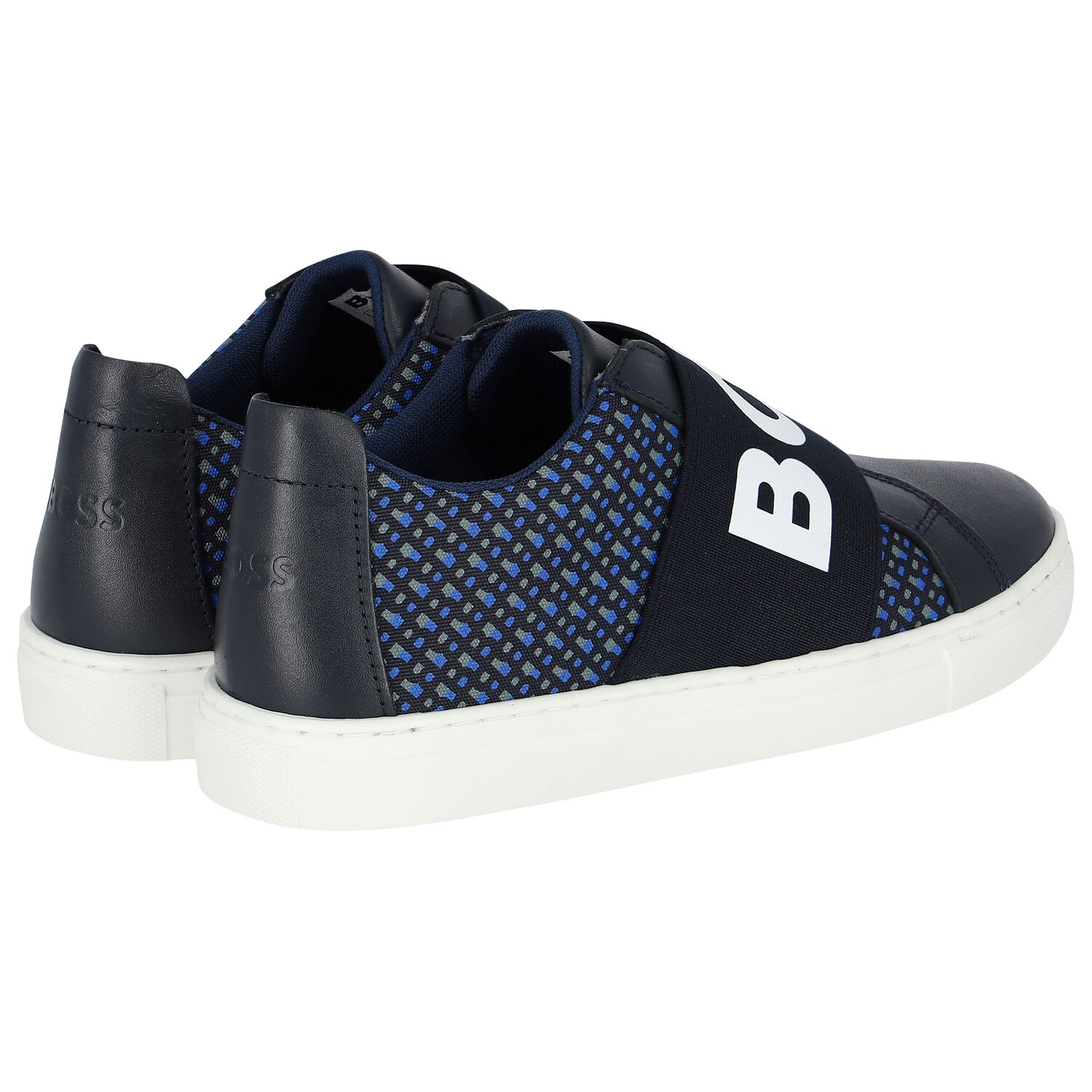Boys Navy Logo Trainers, 1, hi-res