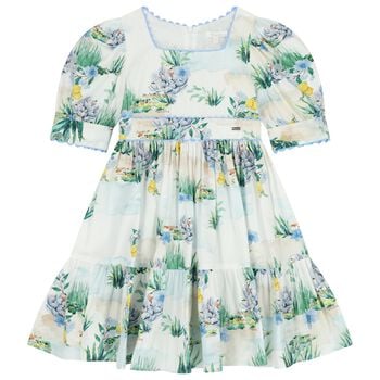 Girls White & Blue Floral Dress