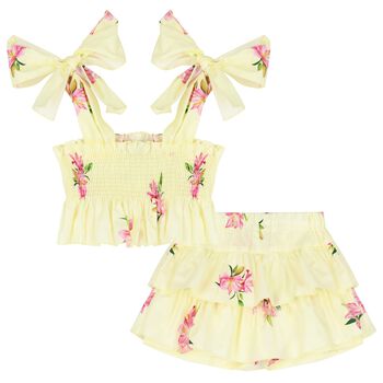 Girls Yellow Floral Skort Set