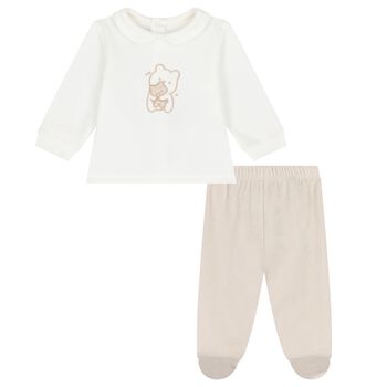 White & Beige Teddy Bear ( 2 Piece Babygrow ) 