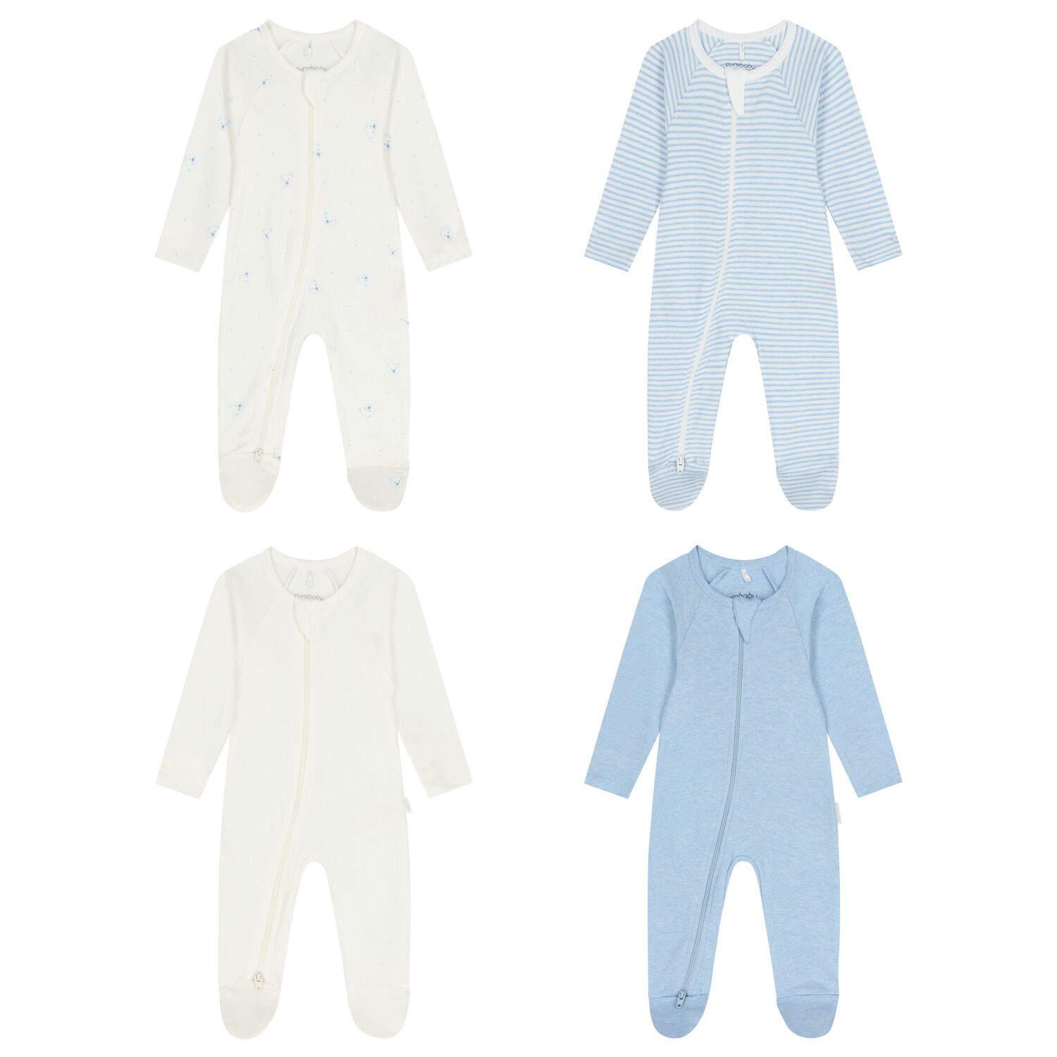 Baby Boys White & Blue Babygrows ( 4 Pack ), 1, hi-res image number null
