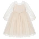 Girls Beige Bow & Tulle Ariel Dress, 1, hi-res