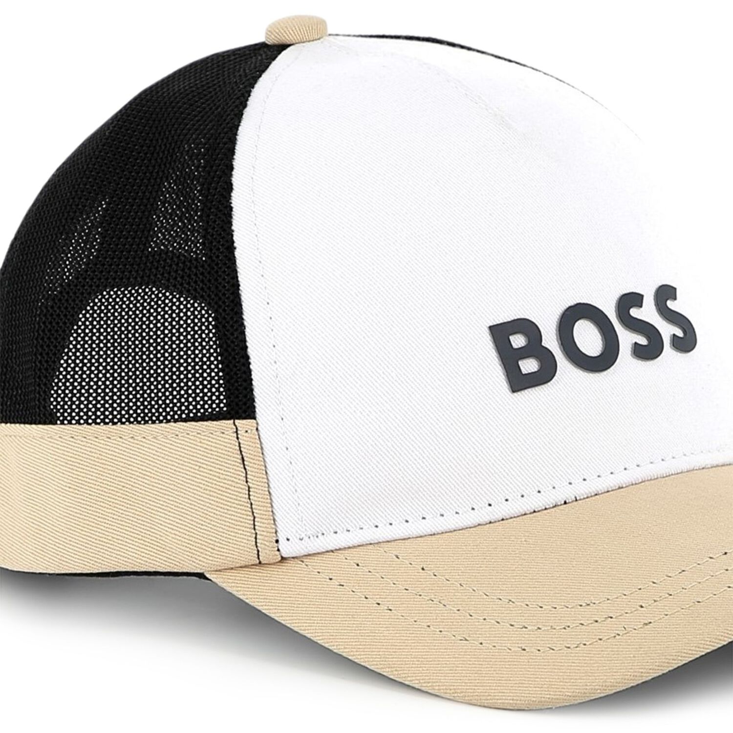 Boys White, Beige & Black Logo Cap, 1, hi-res