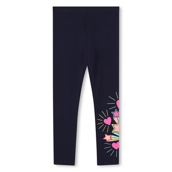 Girls Navy Blue Stars & Hearts Leggings