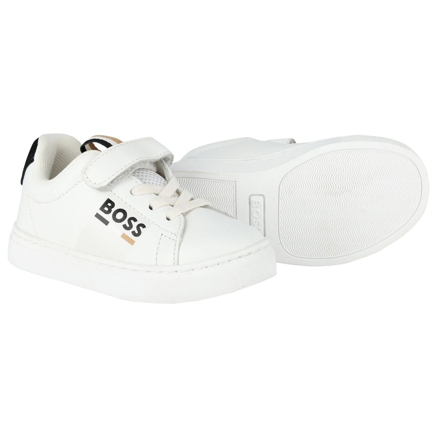 Boys White Logo Trainers, 1, hi-res
