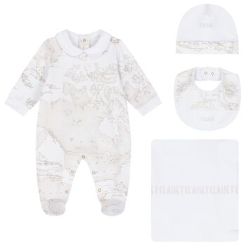 White & Beige Geo Map Babygrow Gift Set