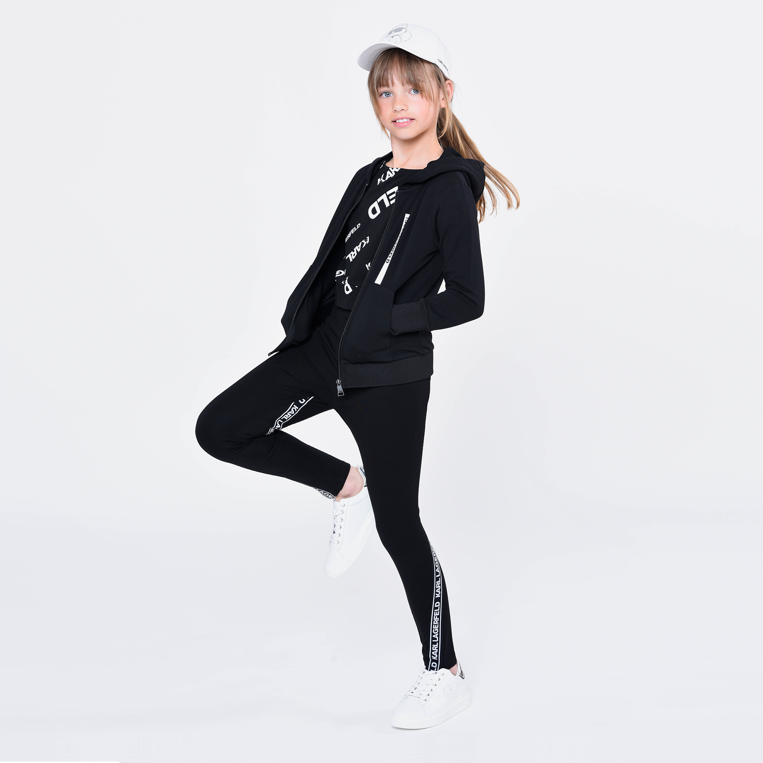 Girls Black Logo Leggings, 1, hi-res