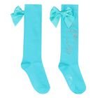 Girls Blue Logo Bow Socks, 1, hi-res
