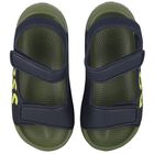 Boys Navy Blue & Green Logo Sandals, 2, hi-res